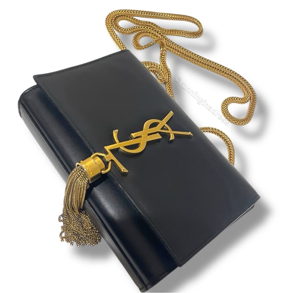 Saint Laurent Kate Tassel Logo Chain Bag In Black Leather With Gold Hardware - Picture 8 of 16